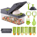 Овочерізка-подрібнювач VEGGIE SLICER 14в1, ситечко для яєць та ніж для очищення овочів, кухонна терка для нарізки овочів та фруктів з насадками та контейнером