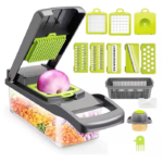Овочерізка-подрібнювач VEGGIE SLICER 14в1, ситечко для яєць та ніж для очищення овочів, кухонна терка для нарізки овочів та фруктів з насадками та контейнером